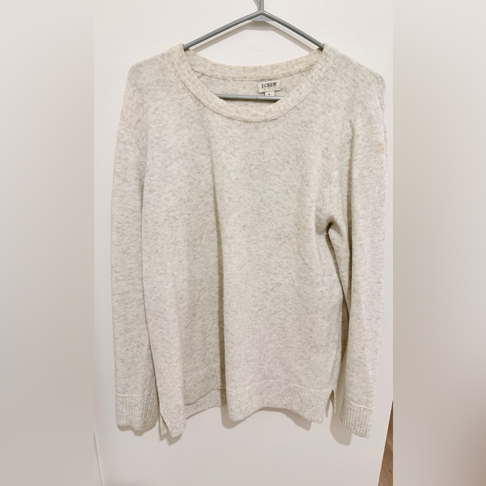 J. Crew Women's Heathered Cream Crew Neck Sweater. Size L